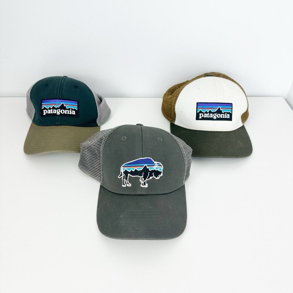 Patagonia P-6 Logo & Fitz Roy Buffalo LoPro Mesh Trucker Hats Lot Of 3